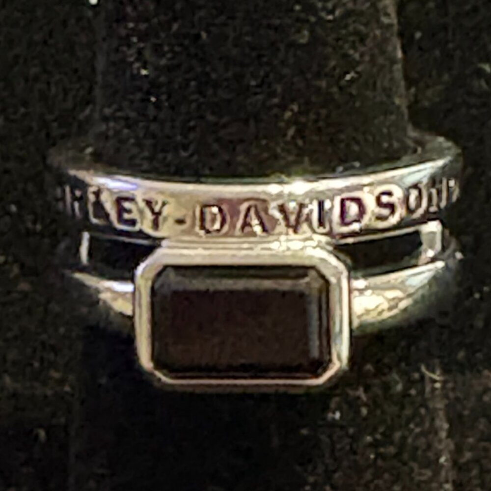 HARLEY DAVIDSON LADIES DOUBLE RECTANGLE RHINESTONE RING SET